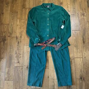 Bonnie Boynton 2Pc Pants & Blazer Shirt Emerald Green Button Up Women's SZ L/XL